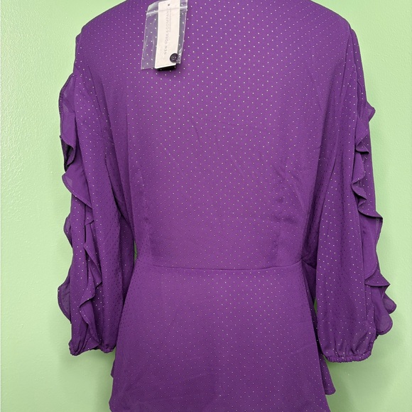 NWT New York & Company Purple Ruffle Sleeve Blouse large - Picture 2 of 12